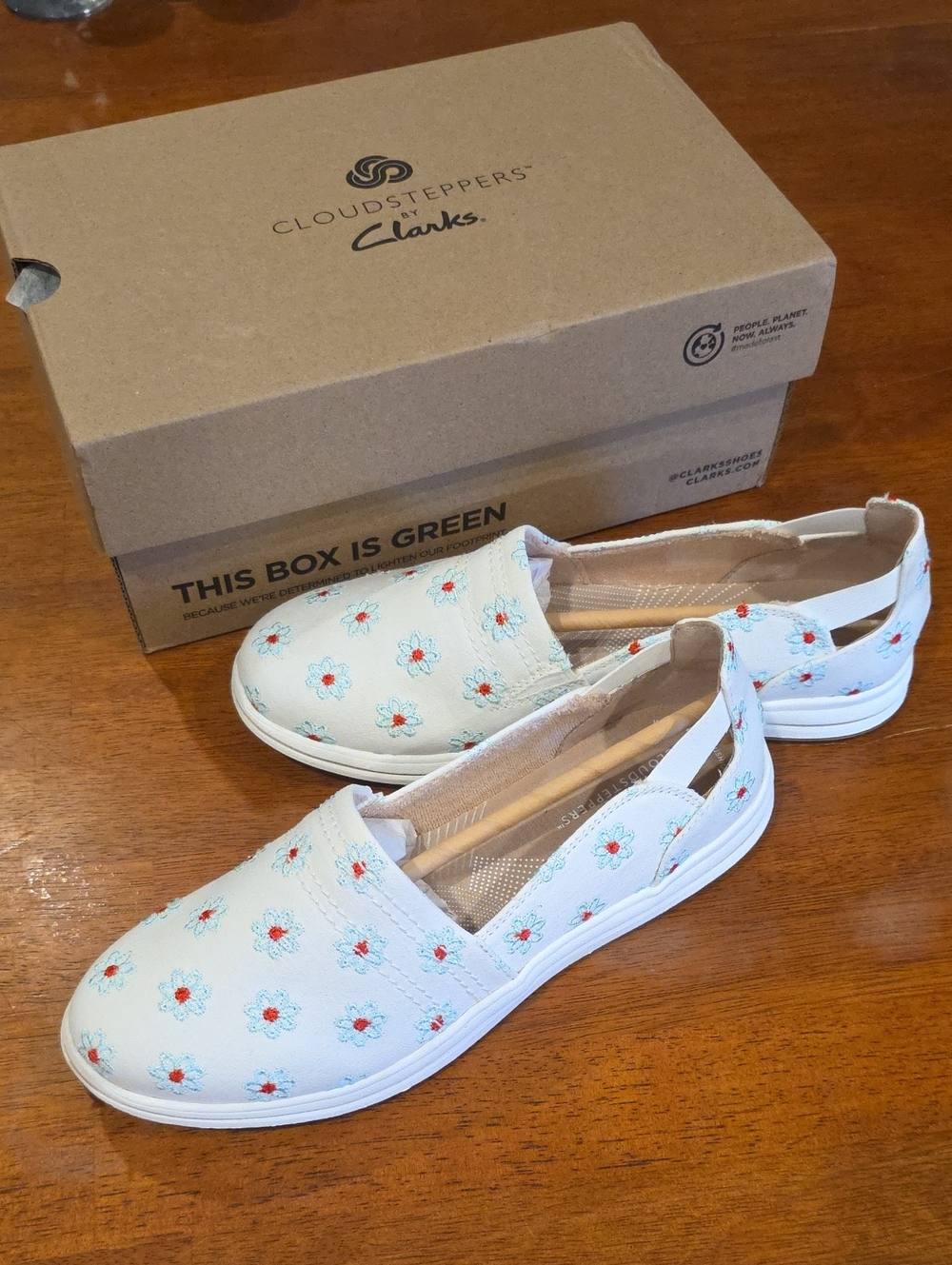 Clarks White Slip-On Floral Casual Shoes